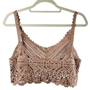 NEW POL Size M/L All Cotton Beige Knit Cropped Knit Cami Top Crochet Style Sheer